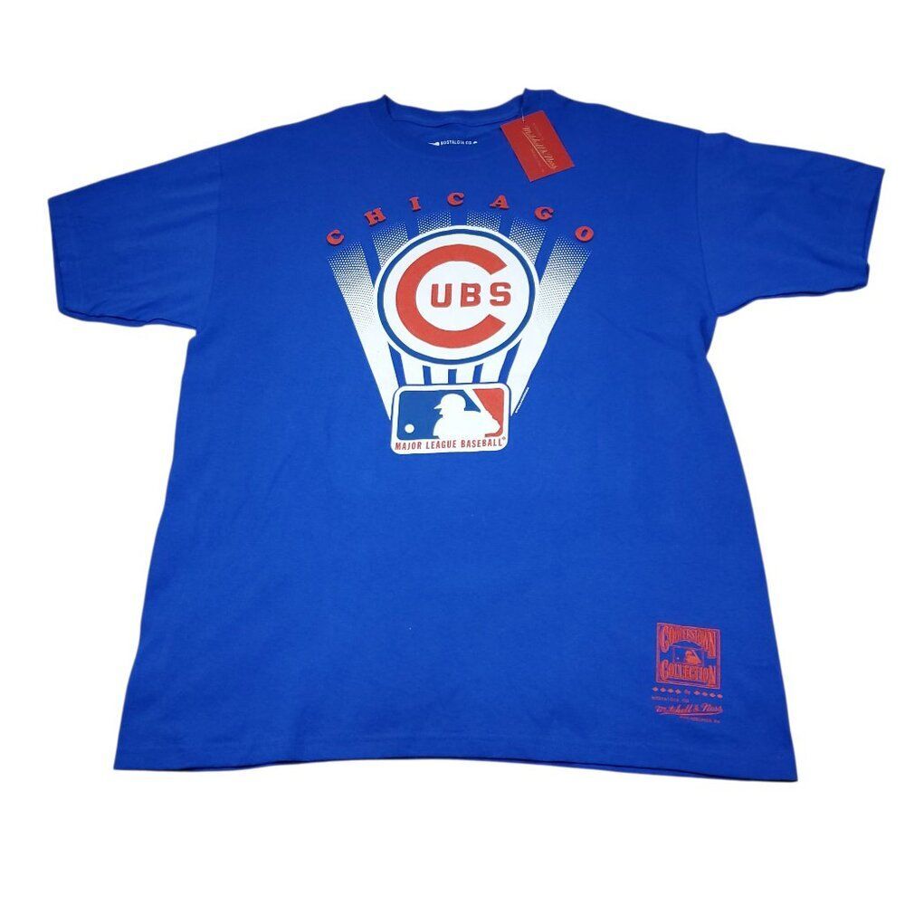 Chicago Cubs Mitchell & Ness Cooperstown Collection Blue Graphic Logo T-Shirt XL